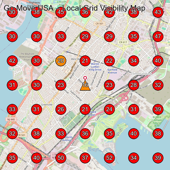Go Move USA GeoGrid visibility map for Moving Company in Newark