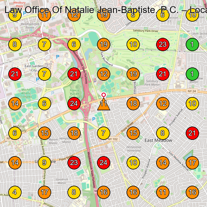 Law Office Of Natalie Jean-Baptiste, P.C. Law Firm GeoGrid ranking map for Uniondale NY
