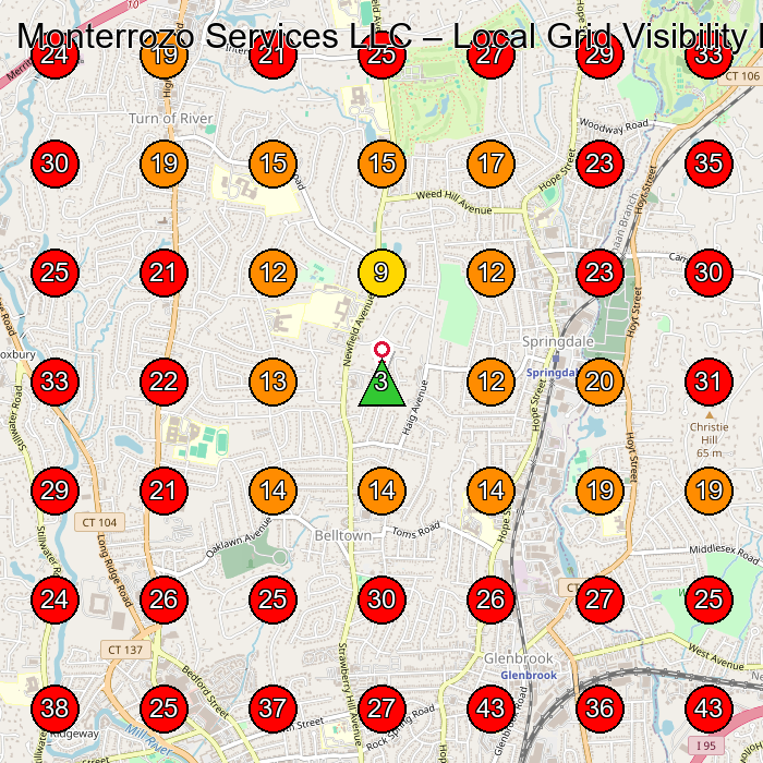 Monterrozo Services LLC GeoGrid visibility map for Lawn Care Service in None
