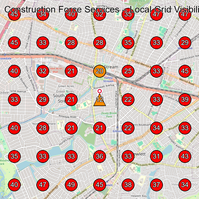 Construction Force Services GeoGrid visibility map for Construction Company in Valley Stream