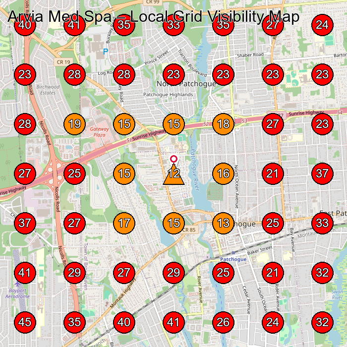 Arvia Med Spa GeoGrid visibility map for Medical Spa in Holbrook