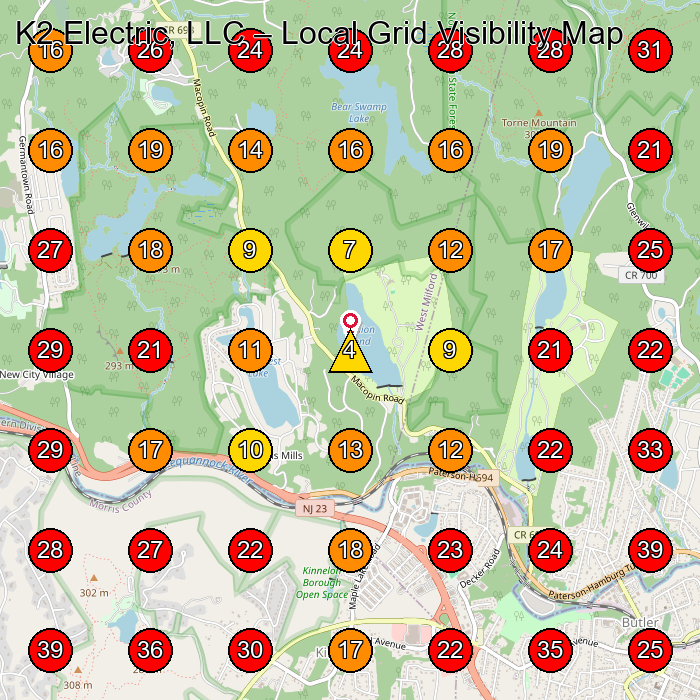 K2 Electric, LLC GeoGrid visibility map for Home Builder in Kinnelon