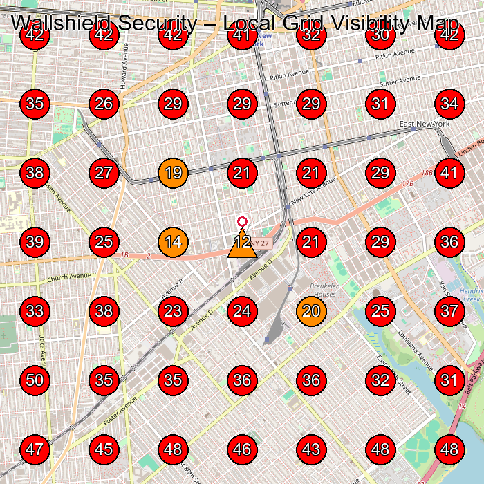 Wallshield Security GeoGrid visibility map for Security Guard Service in Brooklyn