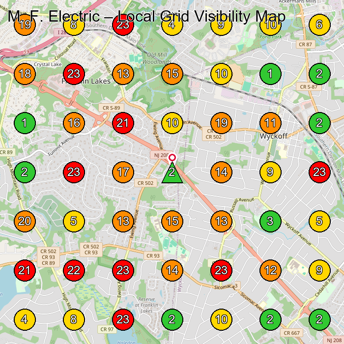 M. F. Electric Electrician GeoGrid ranking map for Wyckoff NJ