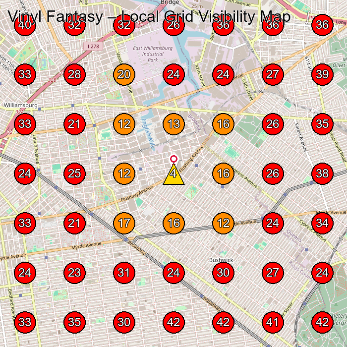 Vinyl Fantasy GeoGrid visibility map for Clothing Store in Ridgewood
