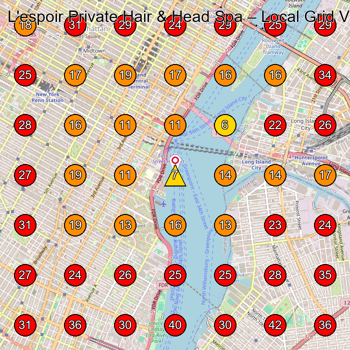 L'espoir Private Hair & Head Spa GeoGrid visibility map for Hair Salon in New York