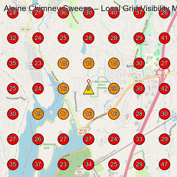 Alpine Chimney Sweeps GeoGrid visibility map for Roofing Contractor in None