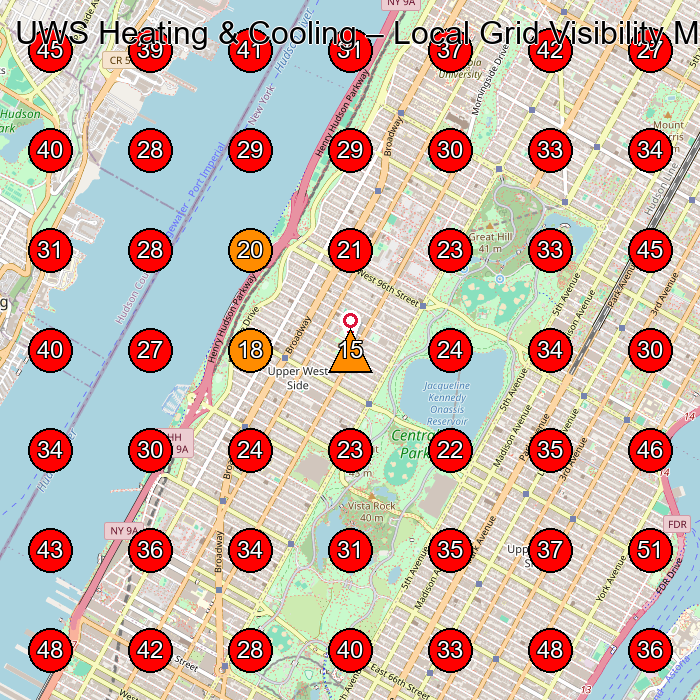 UWS Heating & Cooling GeoGrid visibility map for Air Conditioning Contractor in New York