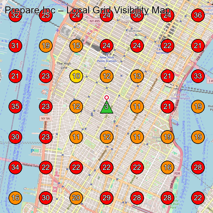 Prepare Inc GeoGrid visibility map for Self Defense School in New York