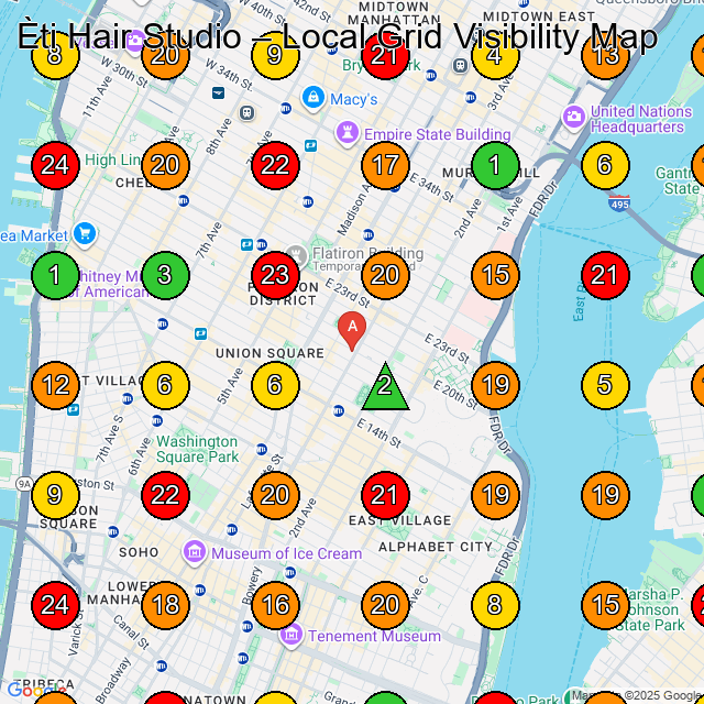 Èti Hair Studio New York GeoGrid ranking map for Hair salon New York NY