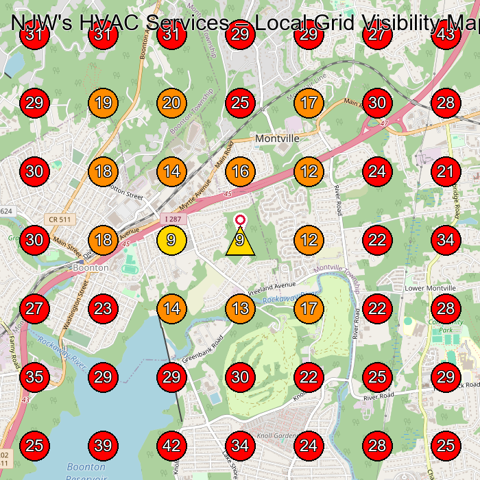 NJW's HVAC Services GeoGrid visibility map for Hvac Contractor in Towaco