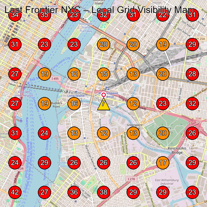 Last Frontier NYC GeoGrid visibility map for Painting Studio in Brooklyn