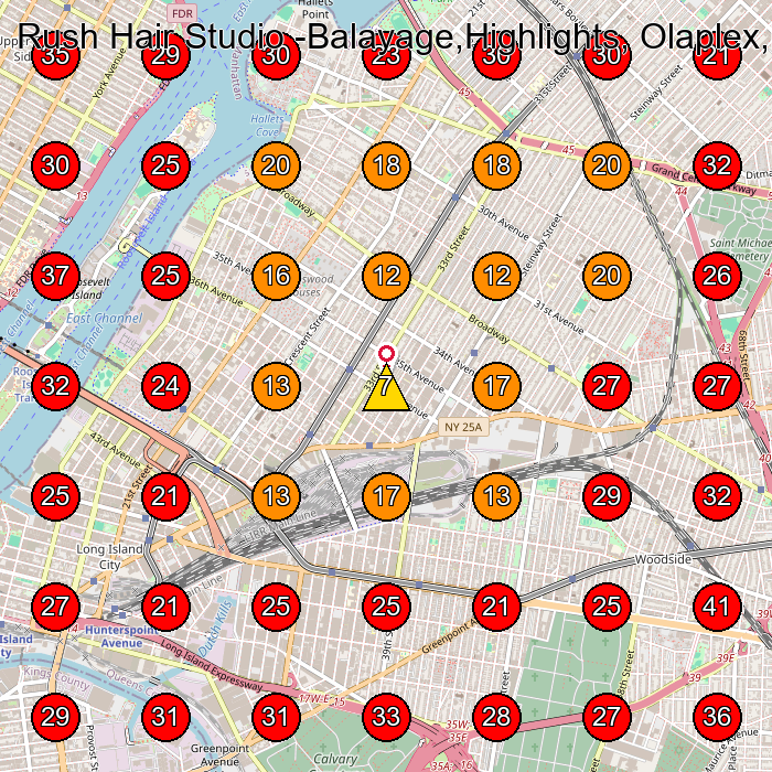 Rush Hair Studio -Balayage,Highlights, Olaplex,Keratin.. GeoGrid visibility map for Beauty Salon in Queens