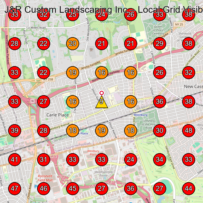 J&R Custom Landscaping Inc GeoGrid visibility map for Dryer Vent Cleaning Service in Westbury