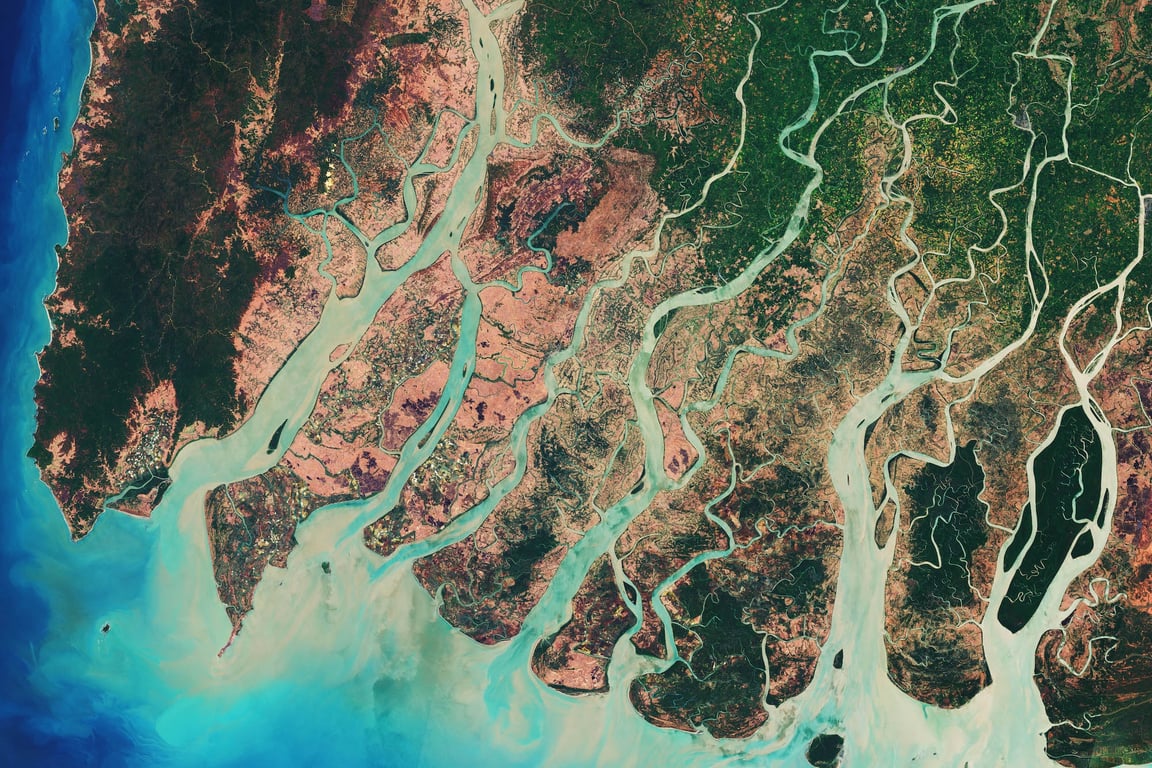 River delta fractal branching pattern from satellite