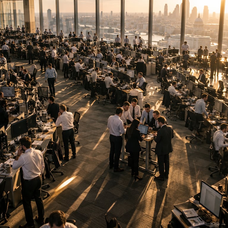 Barclays trading floor with staff using Claude AI search assistant