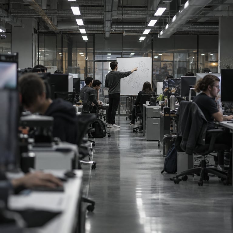 Developers at Google DeepMind work on Gemini 4 Argon in a bright, open-plan office