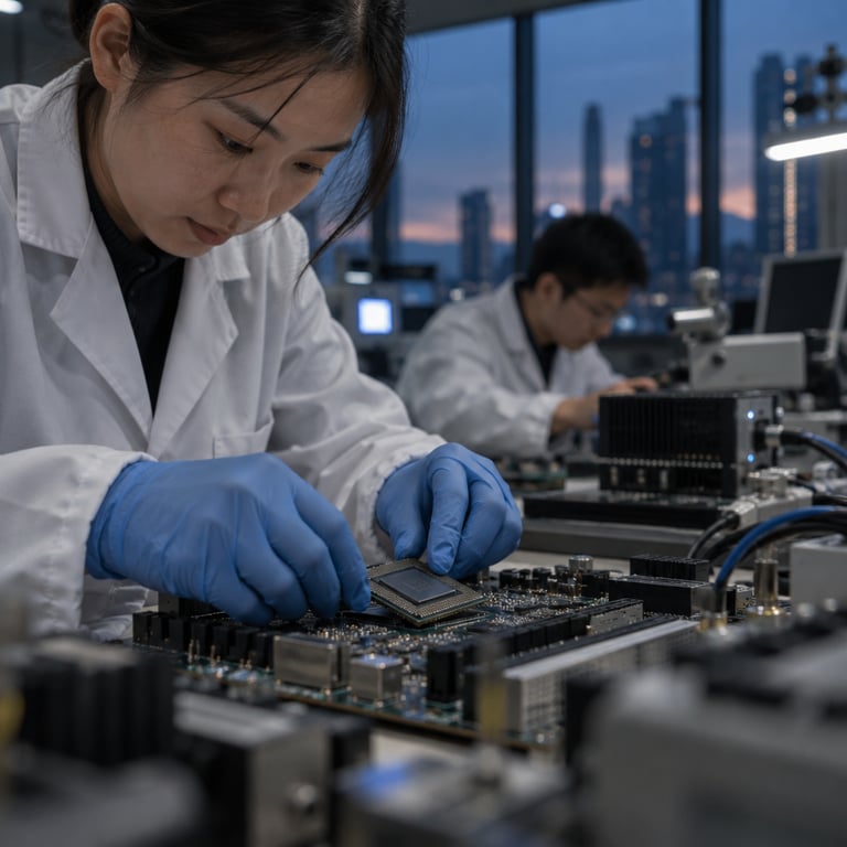 Technician in cleanroom installing a domestic AI chip on a motherboard for iFlytek's Spark X2.6.