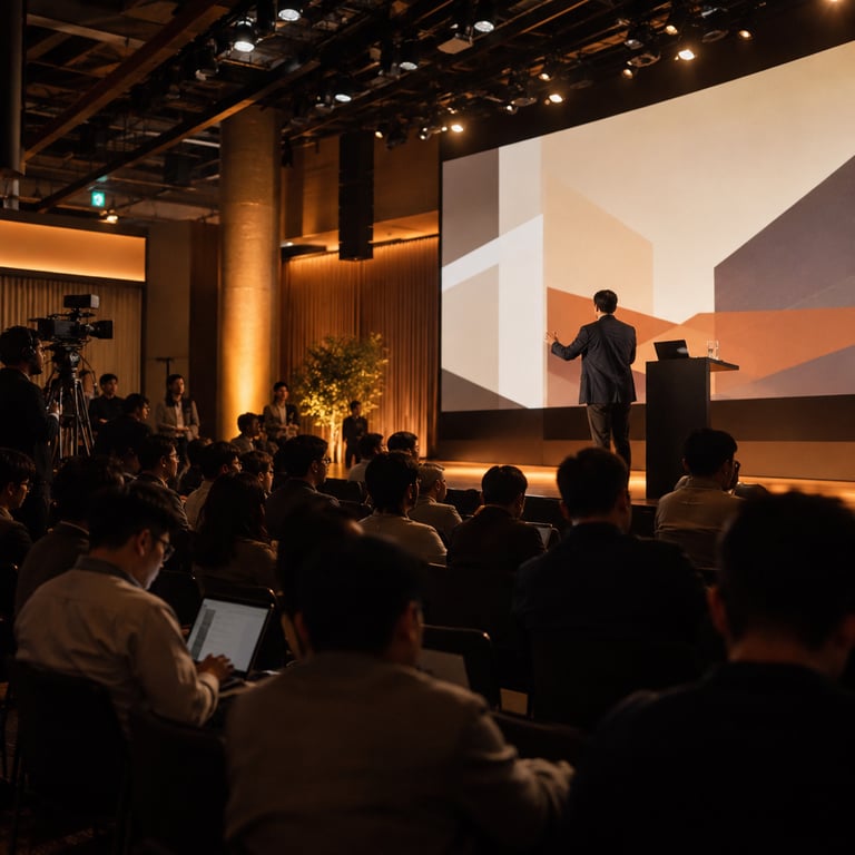 Audience at Alibaba's Qwen3.8-Max launch event, with presenter on stage
