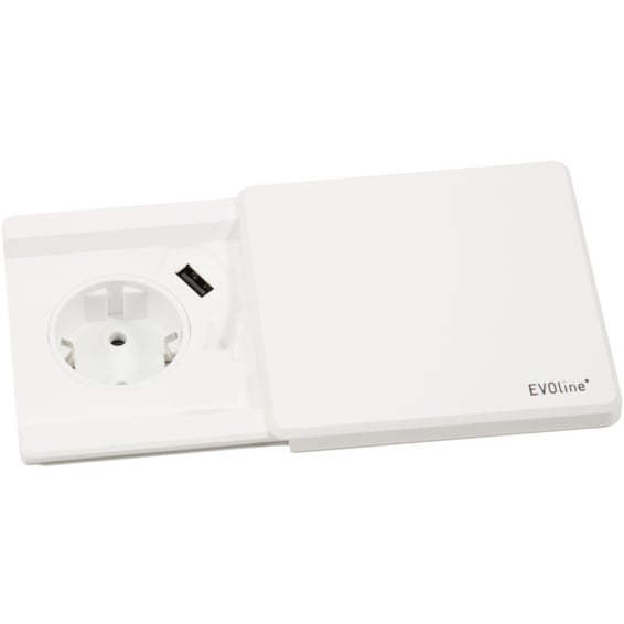 Evoline Square80 Hvit. 1x stikk 230V og 1x USB lader 1000mA |  Elektroimportøren AS