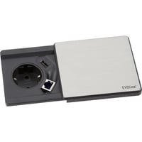 EVOline Square80 sølv 1xstikk 1x1000mA USB RJ45 Cat.6