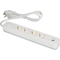 Namron Skjteledning 4-veis Jord USB-A/C 1,5m Hvit