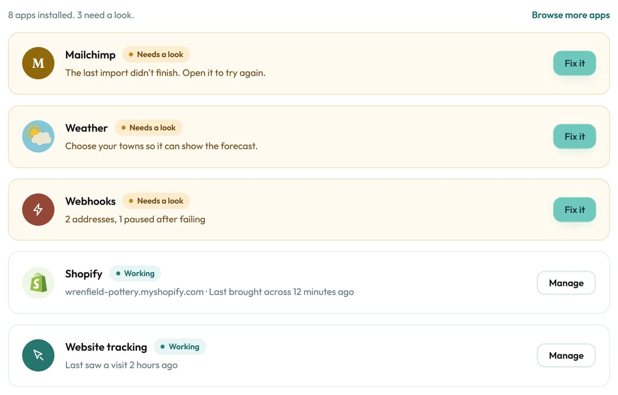 Your apps, with anything that needs a look at the top.