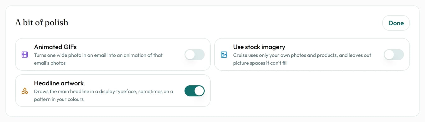Stock photos stay off unless you switch them on.