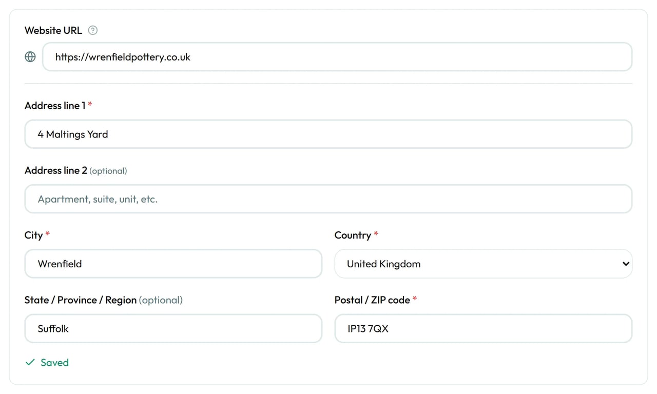 Your address saves on its own once the required boxes are filled in.