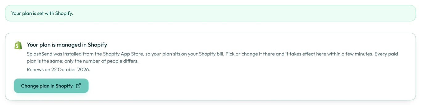 Back from Shopify, the Upgrade page confirms your plan.