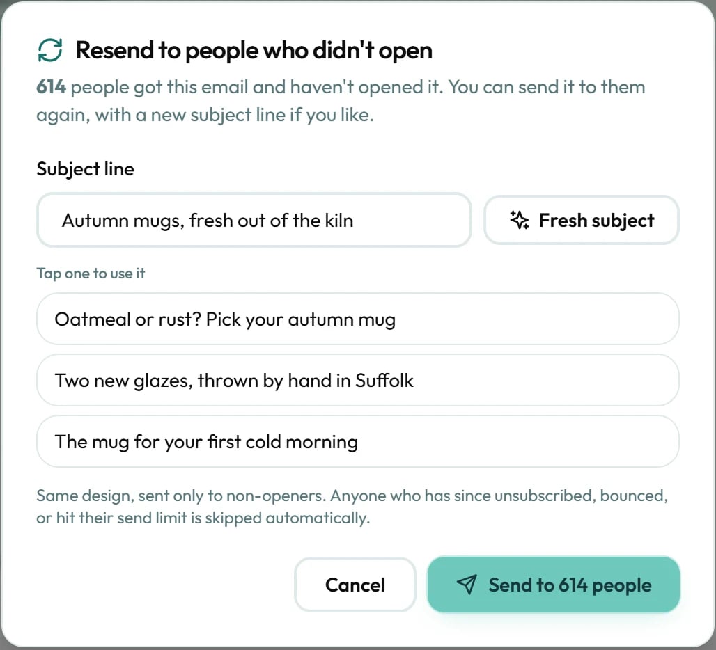 Use the old subject, write a new one or pick a suggestion.