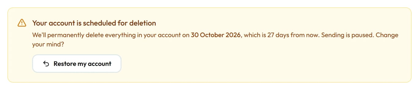 Restore my account cancels a closure that's been scheduled.