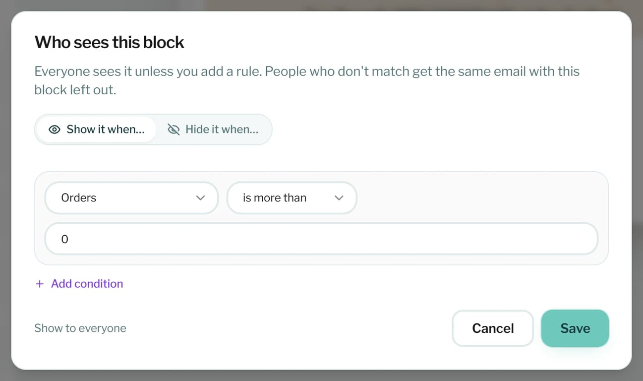 A rule decides who sees the block.