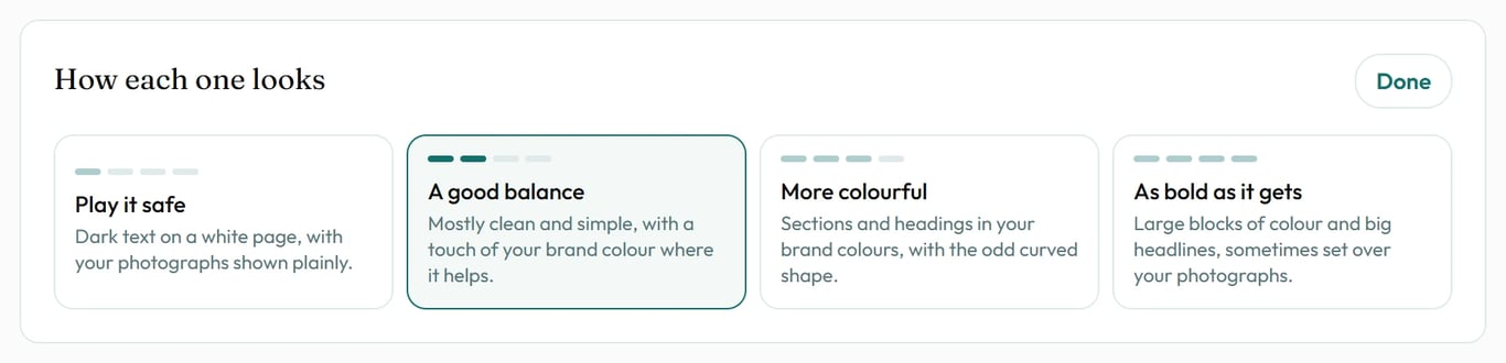Four steps, from plain pages to big blocks of colour.