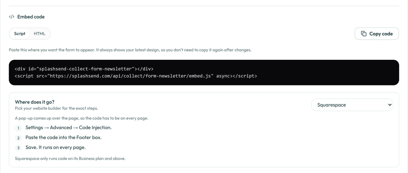 Copy the code, then follow the steps for your website.