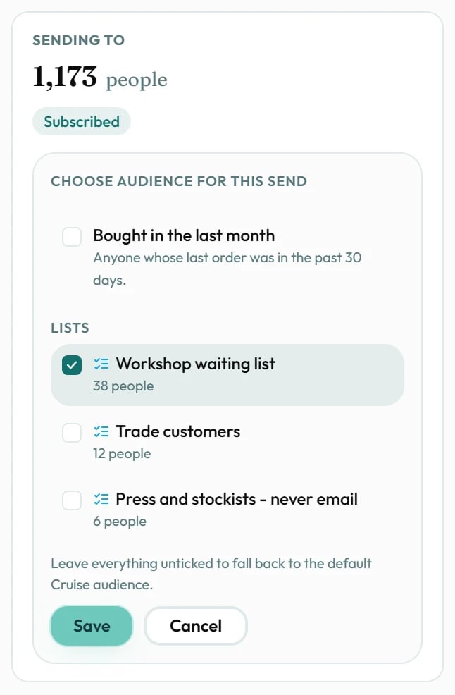 Change who gets one email without changing Cruise's usual audience.