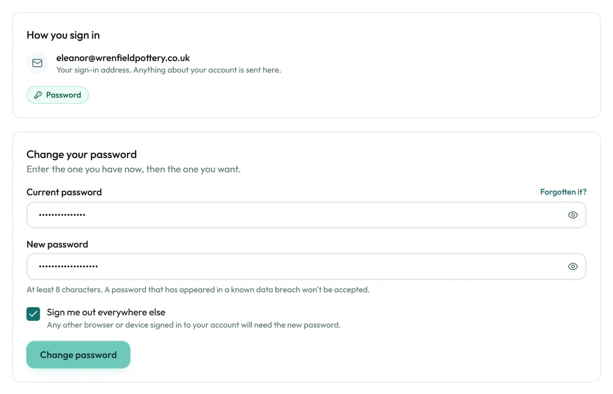 Change your password in Setup, under Sign-in & password.
