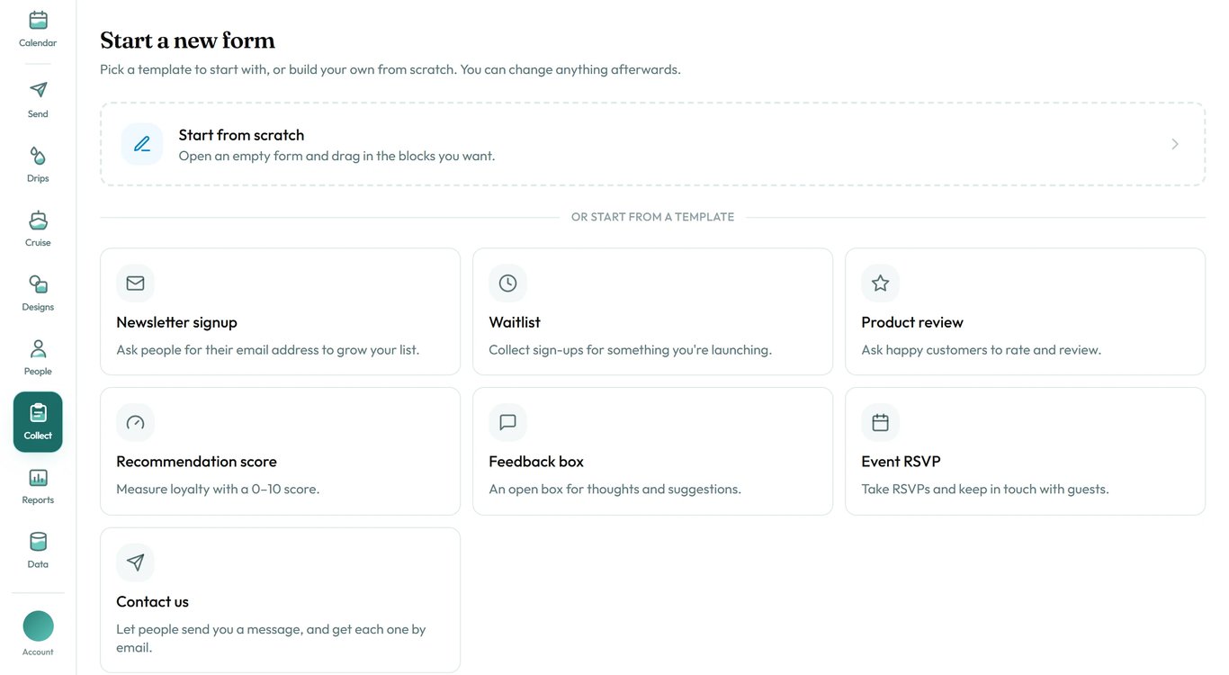 Start from scratch or from one of seven templates.