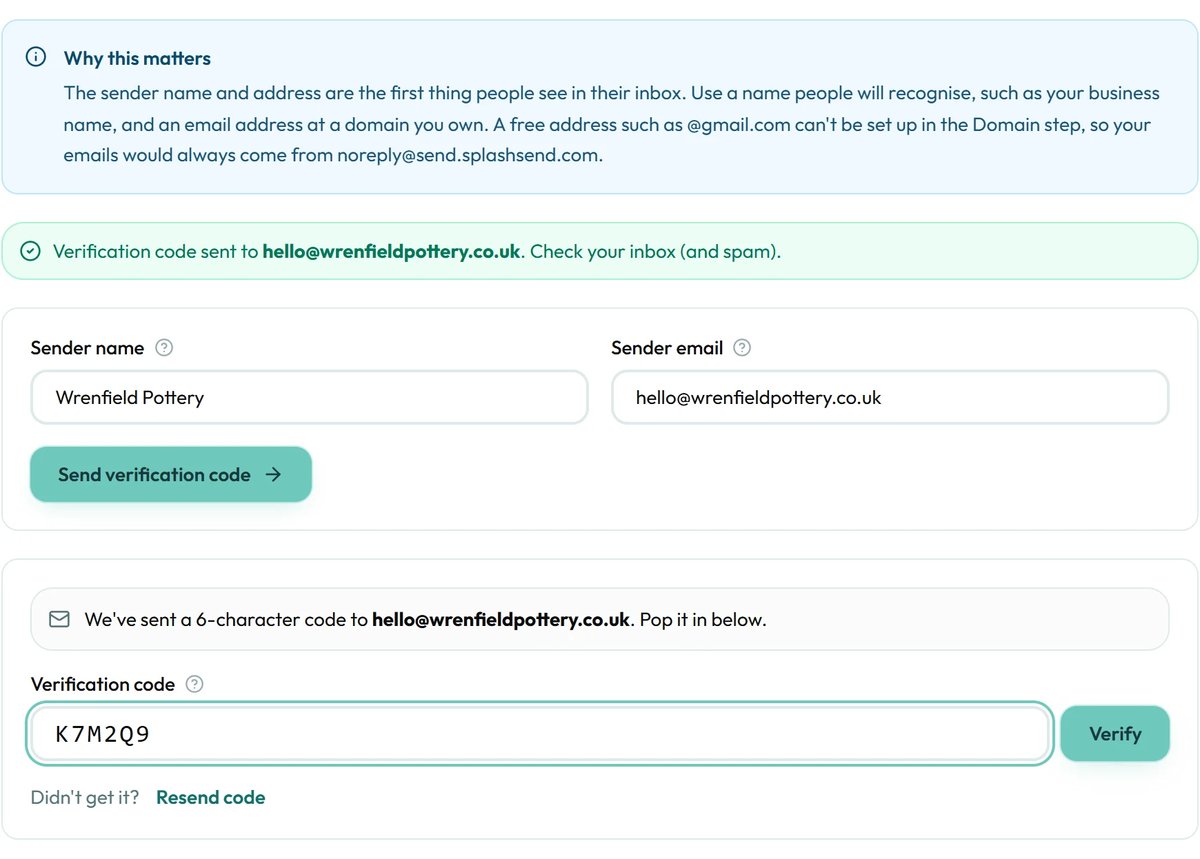 Type in the code from the email and click Verify.