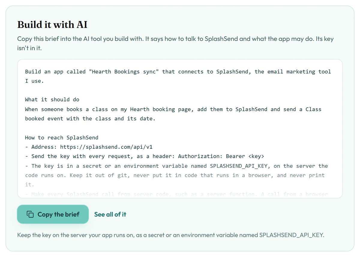Build it with AI, with the brief and the Copy the brief button.
