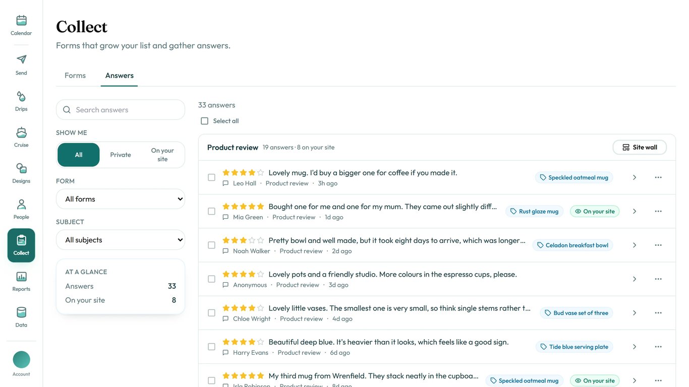 Your answers, grouped by form.
