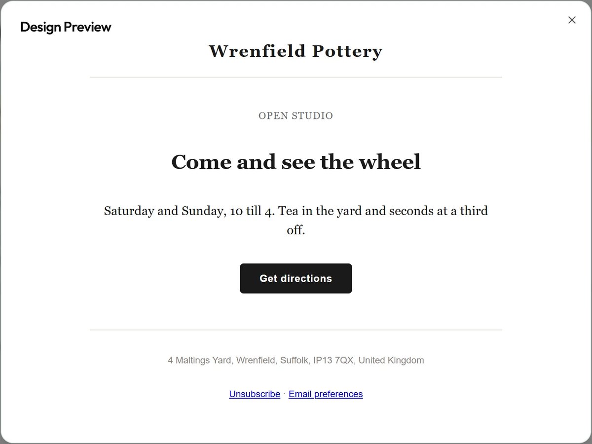 Your Header & Footer shows your address and the two links at the bottom of every email.