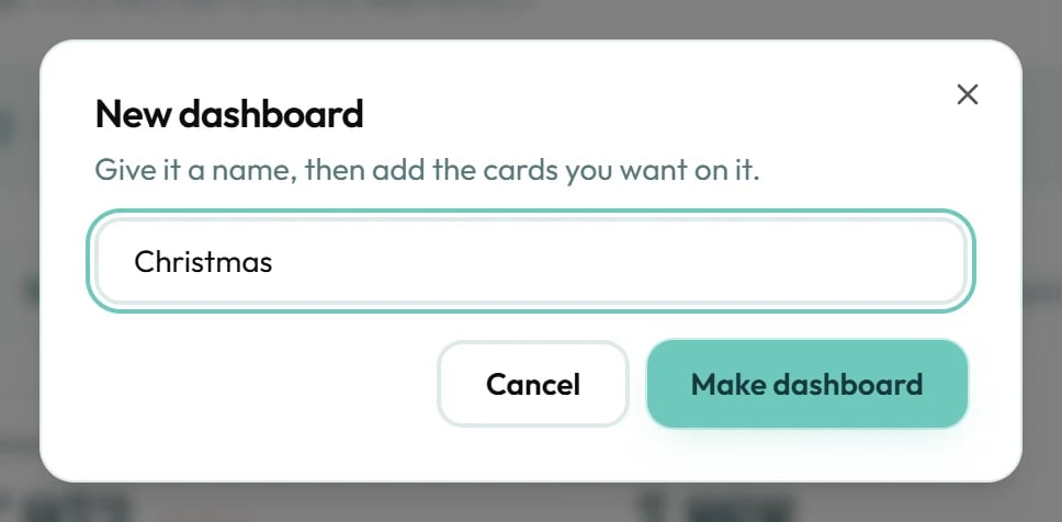 The New dashboard window, asking for a name.