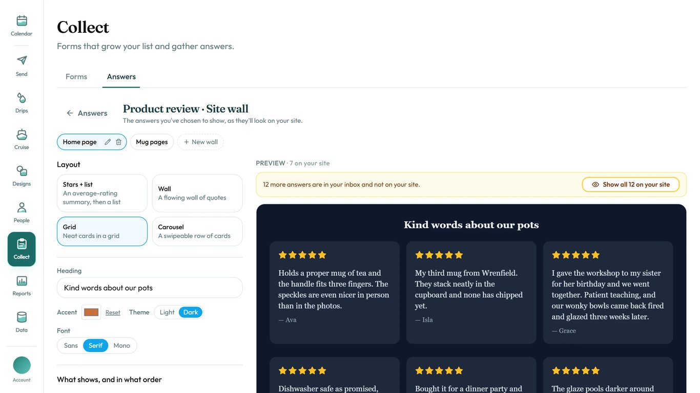 Choose how your reviews look on your website.