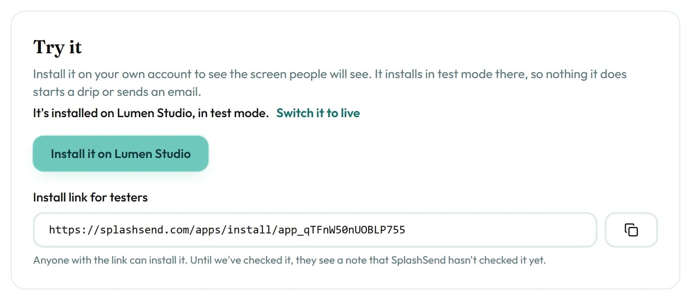 Try it, with the app installed on the maker's account in test mode and the install link for testers.