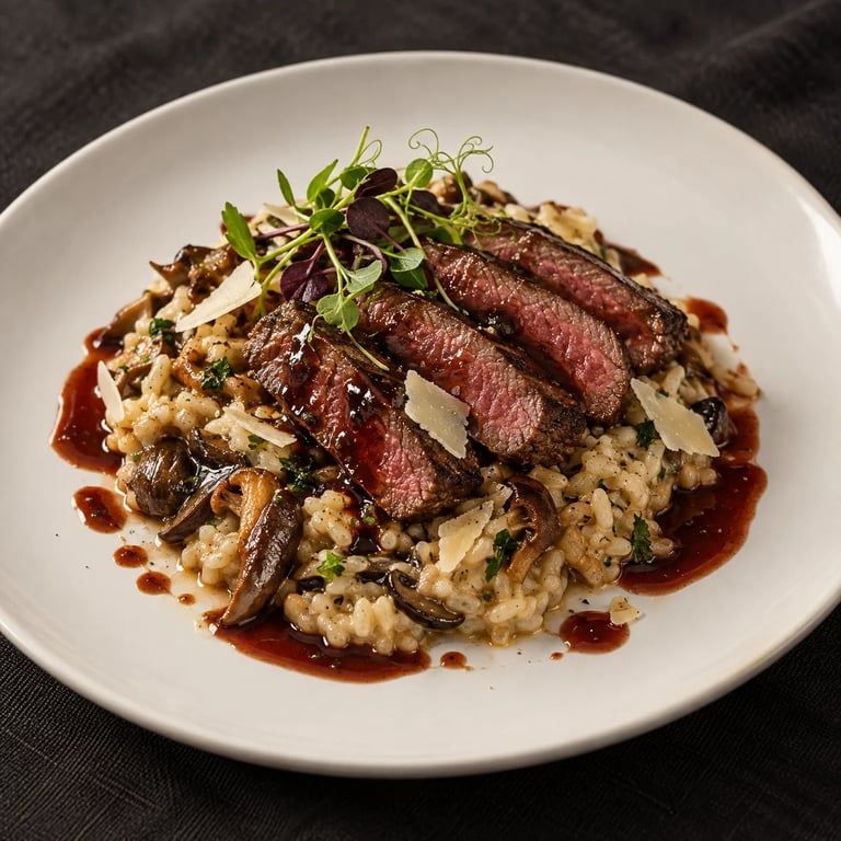 Wild Mushroom Risotto with Striploin