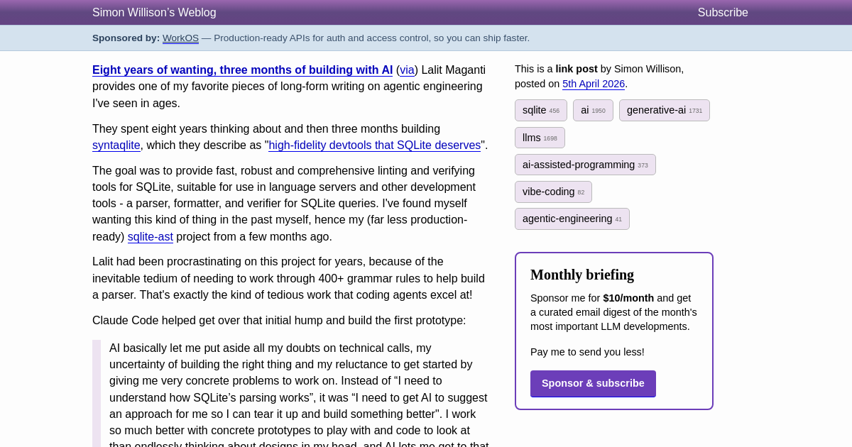 Eight years of wanting, three months of building with AI