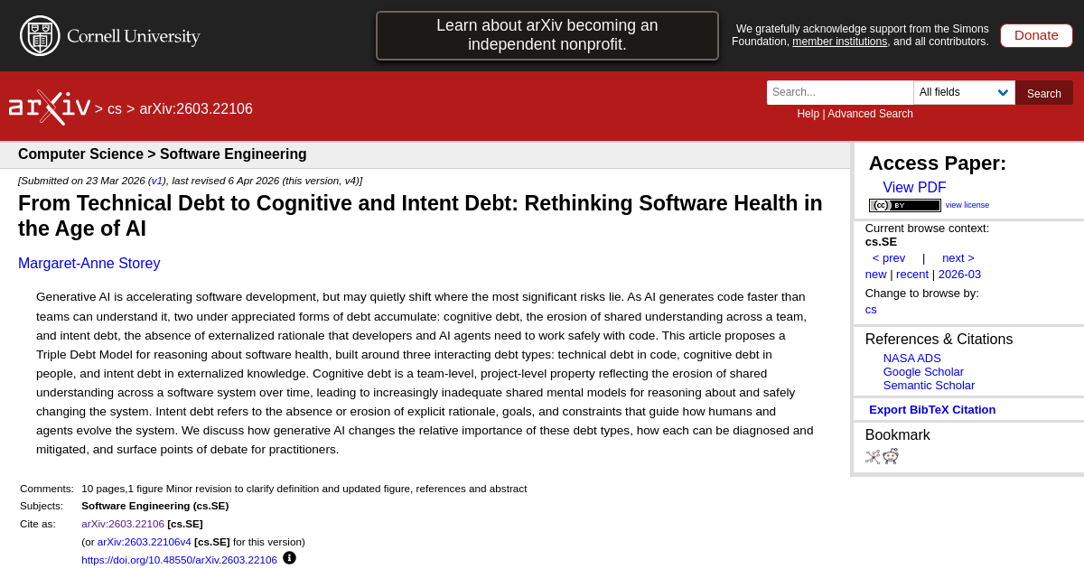 From Technical Debt to Cognitive and Intent Debt: Rethinking Software Health in the Age of AI