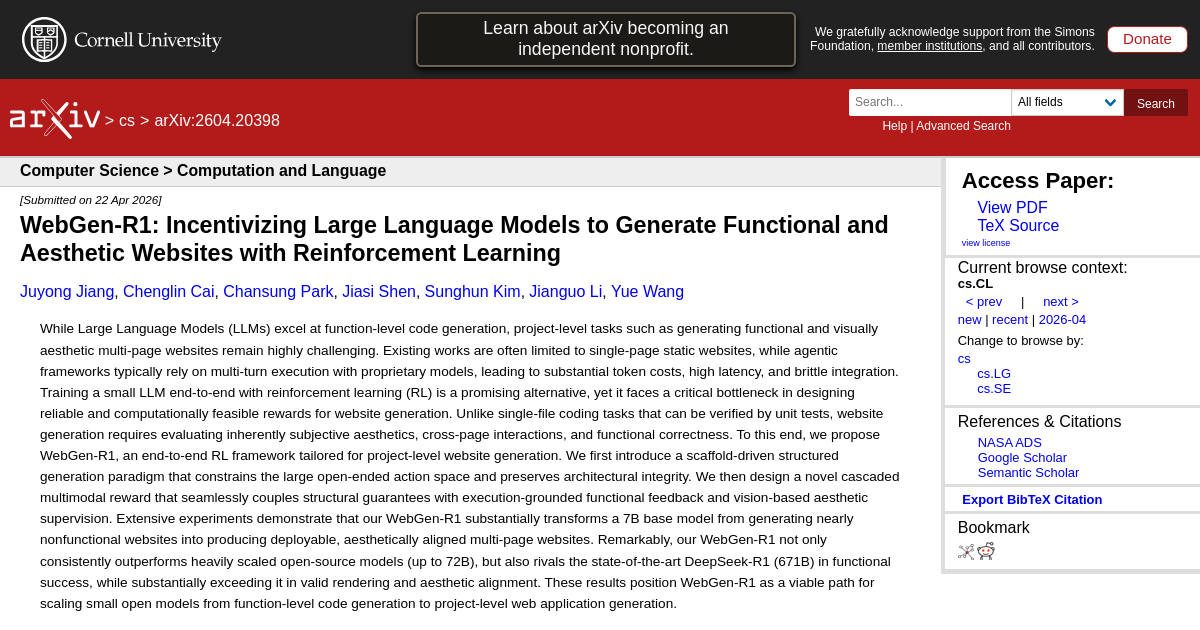 WebGen-R1: Incentivizing Large Language Models to Generate Functional and Aesthetic Websites with Reinforcement Learning