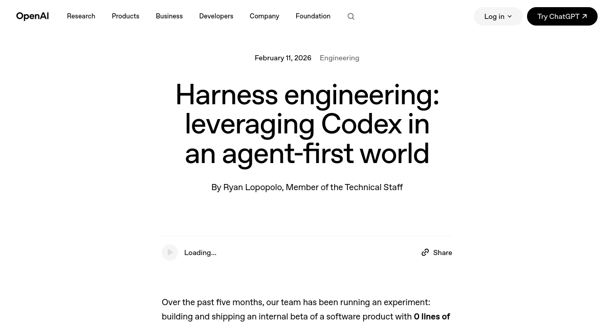 Harness engineering: leveraging Codex in an agent-first world